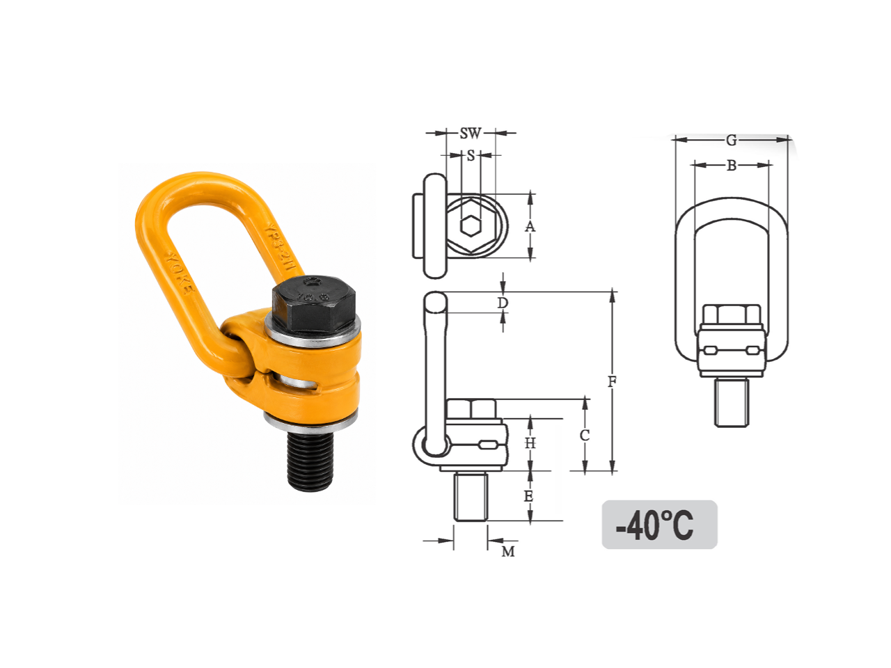 Olhal de Suspensão Rosca Métrica Yp-8-211 Parafuso Curto