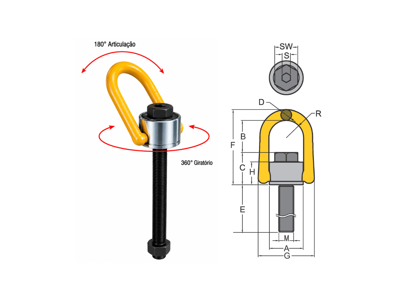 Olhal de Suspensão Rosca Métrica Yp-8-231 Parafuso Longo Grau 10