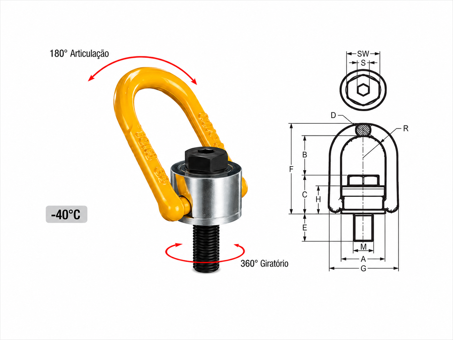 Olhal de Suspensão Rosca Métrica Yp-8-232 parafuso curto